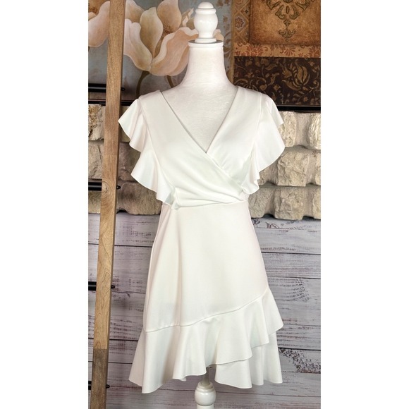 Altar'd State Dresses & Skirts - Altard State White Ruffle Wrap Mini‎ Dress Size Small